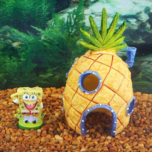 Penn-Plax Spongebob and Pineapple House Aquarium Ornament | 2 Piece Set | Great for Fresh or alt Water Tanks (Pack of 3) - size: Medium (Pack of 3)