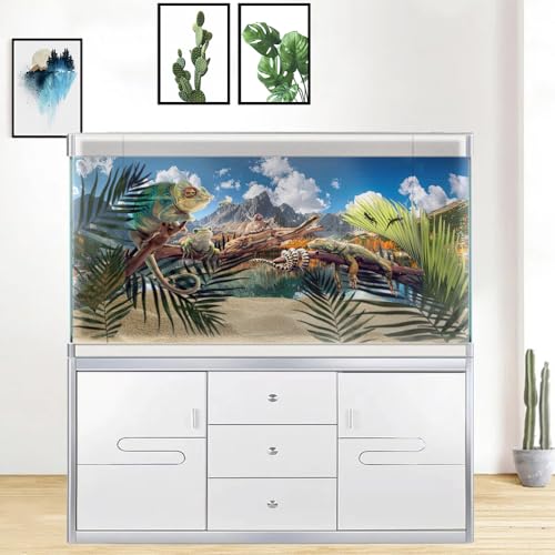 Natural Mountain Aquarium Background, Art Natural Landscape Theme Fish Tank Background, Crawling Terrarium Background 30X12IN with 8 EVA Double-Sided Tape - color: Landscape01, size: 30X12in/75X30cm