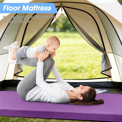 CYMULA 3 Inch Memory Foam Camping Pad, Camping Essentials Roll Up Floor Mat for Car Camping, Cot, Tent, Truck, Travel and Guest Use, Non-Slip Waterproof Bottom, Removable Cover - color: PURPLE, size: Twin XL:80*38*3