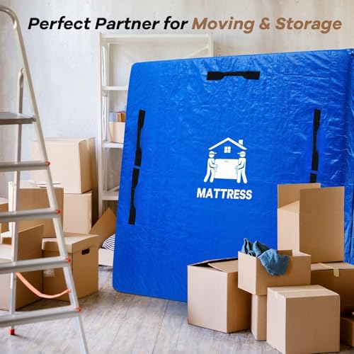 Mattress Bags for Moving, BETU Mattress Protector Waterproof Mattress Cover Full XL Size Storage Bags with 8 Heavy-Duty Handles and Zipper for Bed Extra Thick Large Reusable (82"x57"x15" Blue) - color: Blue, size: Full XL 1 Pack (82"x 57"x15")
