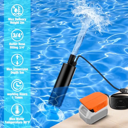 Portable Water Transfer Pump For Dewalt 20V Max Battery, 500GPH 100W 16Ft Cord for Pool, Water Beds, Garden Shower, Puddle,Camping, RV, Bilge,Fish Tank,Diesel Boat Truck (No Battery) - style: PUMP for Dewalt