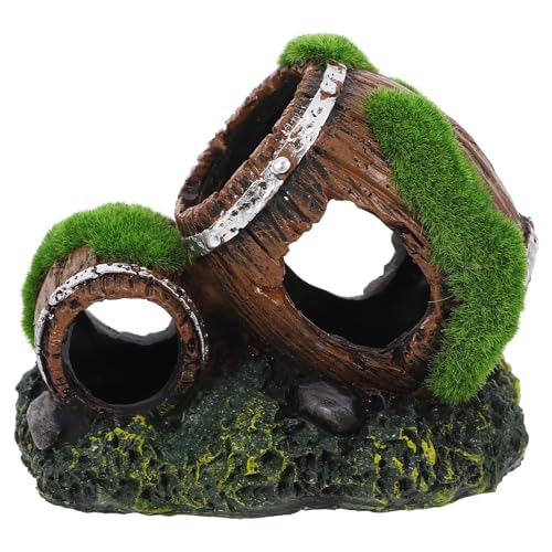 Resin Aquarium Barrel Decor Fish Tank Ornaments Betta Fish Hideout Small Resin Wine Barrel for Aquarium Cave Lizard Tank Accessories