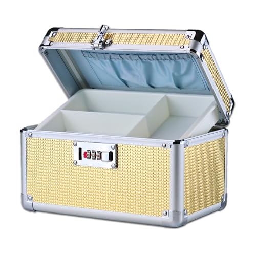 Portable Combination Lock Storage Box with Handle – Multipurpose Locking Case for Home & Outdoor Use, Secure Storage for Accessories, Medicine, Cosmetics, Toys & Tools - color: Gold, size: Small