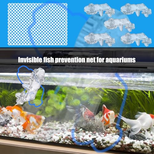 Invisible Anti Jump Netting for Fish Tanks Includes 5 Mounts Clear Covers Aquarium Covers Screen Jump Guard Net