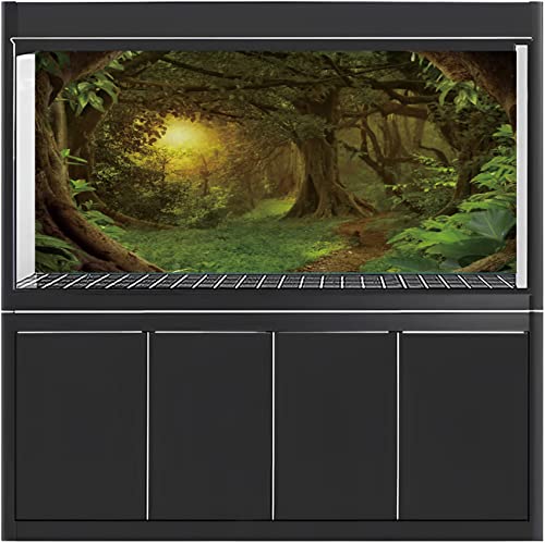 AWERT 72x24 inches Psychedelic Forest Terrarium Background Dim Old Trees Woodland Reptile Habitat Background Green Rainforest Aquarium Background Vinyl Background - size: 72x24in/180x60cm