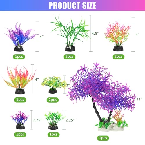 AQUANEAT Artificial Aquarium Plants, Fish Tank Purple Tree Decoration Set, Plastic Accessories, 11pcs - color: Purple