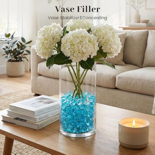 DomeStar 150PCS Light Blue Fake Ice Rocks Vase Fillers, Aquarium Gravels Small Stones for Fish Tanks Decorations Home Table Scatter - color: Lake Blue