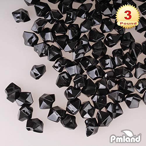 PMLAND 3Lbs Black Acrylic Ice Rocks – Bulk 550 Pieces Crushed Clear Fake Ice Gems for Vase Filler, Wedding Centerpieces, Table Scatter, DIY Crafts & Aquarium Décor - color: Black