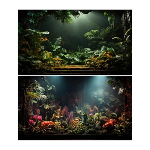 2 Packs Jungle Leaves Aquarium Background Tropical Palm Leaf Floral Pattern Fish Tank Background Tropical Foggy Plants Floral Flowers Reptile Tank Enclosure Backgrounds Wallpaper Poster 24x12in - color: Foggy Green, size: 24(W)x12(H)inches/ 60(W)*30cm(H)