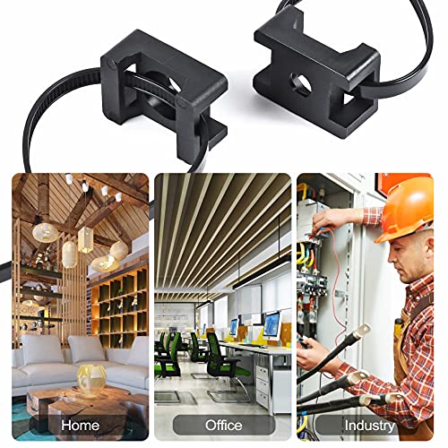 100 Pcs Cable Zip Tie Saddle Type Mounts Base with 8" Cable Ties Tapping Screw, Wire Cable Clips Organizer Holders Clamps Black