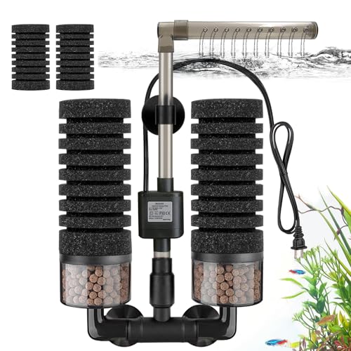 Upgrade Aquarium Electric Power Sponge Filter with Submersible Pump ，Ultra-Quiet Motor with Bio Ceramic Media Balls and 2 Spare Sponge (L for 20-55 Gal) - size: 20 to 55 Gallons