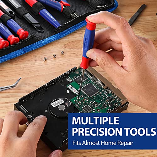 WORKPRO 33PCS Precision Repair Tool Set Includes Pliers Set, Screwdrivers Set, Craft & Utility Knife, Tweezers, Electronic Repair Tool Kit with Pouch for Laptops, Phones, Computer & Gaming Accessories