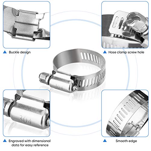 TICONN 40PCS Hose Clamp Set - 1/4''–1-1/8'' 304 Stainless Steel Worm Gear Hose Clamps for Pipe, Intercooler, Plumbing, Tube and Fuel Line - size: 40 Pcs Kit, Combo