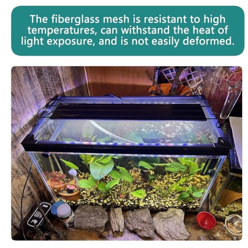 Magnetic Fish Tank Cover with Feeding Window Green Frame Grey Fiberglass Mesh, DIY Fish Tank Lid Adjustable Size Fit Tank Size Max 35''X19'' for Preventing Fish from Jumping Out and Reptile Escaping