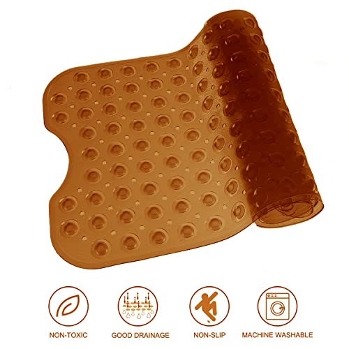 TEESHLY Bathtub Mats for Shower Tub, Extra Long Non-Slip 39 x 16 Inch Bath Mat with Drain Holes and Suction Cups, BathMat for Bathroom with Machine Washable (Clear Brown) - color: Clear Brown