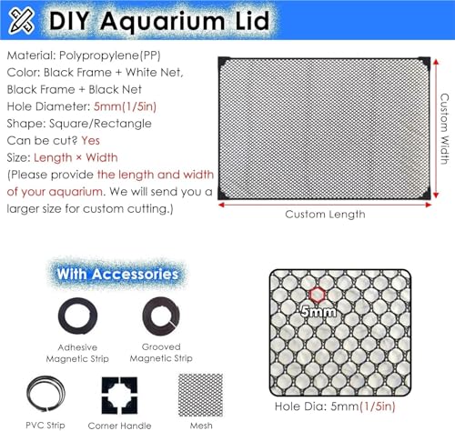 Aquarium Anti-Jump Cover， Square Terrarium Top Covers Anti-Fish Jump Net with Corner Handles(L120xW60cm) - size: L120xW60cm