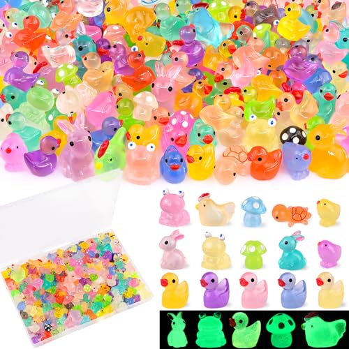110PCS Mini Resin Animals Tiny Cute Figurines Glow in Dark, Miniature Figures to Hide, Little Animal Small Accessories for Topper Desk Garden Dollhouse Landscape Aquarium Ornaments Crafts & Decor - color: Luminous Animals A-110pcs