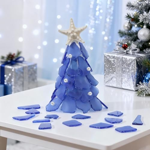 SUREAM Deep Blue Sea Glass, 13oz Frosted Seaglass Pieces, Seaglass Artwork for Beach Party Home Weddings Decor and DIY Art Craft Supplies - color: Deep Blue