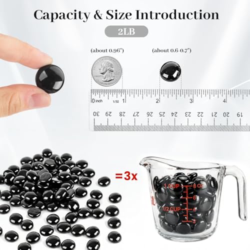 DomeStar 2LB Black Flat Glass Marbles, Decorative Marbles for Vases Aquarium Pebbles Fish Tank Rocks Vase Fillers DIY Crafts Table Scatter Decor - color: Black
