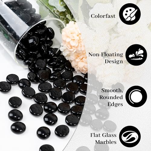 Black Flat Glass Marbles, 0.97 lb Vase Filler Pebbles Gems, Decorative Glass Beads for Vases, Crafts, Floral, Mancala Stones, Aquarium Rocks for Fish Tank, 0.6"-0.8" (Approx. 80-100 PCS) - color: Black