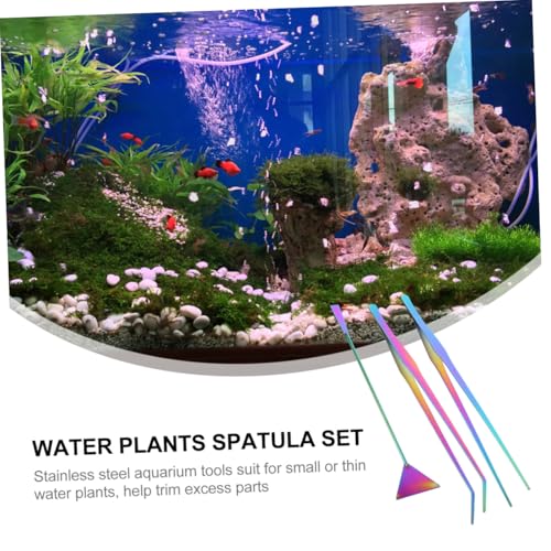 3pcs Colorful Titanium Coated Stainless Steel Aquarium Tools Set Aquascaping Tweezers Spatula for Water Plants Maintenance Fish Tank Cleaning Kit