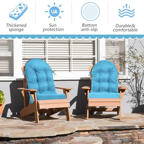 Geelin 2 Pcs Outdoor Patio Chair Cushion Thick High Back Adirondack Chair Cushion Tufted Weather & Fade Resistant Anti-Slip Outside Rocking Chairs Pads with Ties, 44 x 19 x 4 Inch (Light Blue) - color: Light Blue