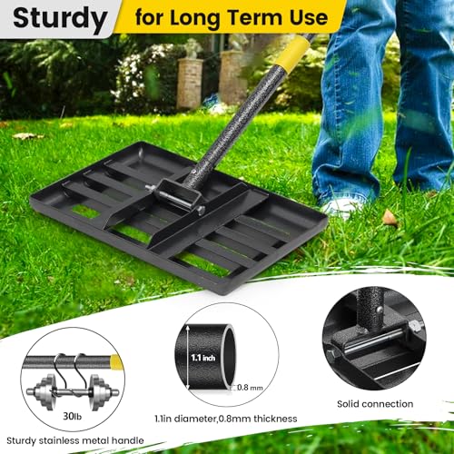 Lawn Leveling Rake, Heavy Duty 17"x10" Curved Ground Plate, 72" Long Handle Lawn Leveler Tool Landscape Rake for Compost Soil Dirt Sand Grass Peat Moss - style: 17X10" - 6FT