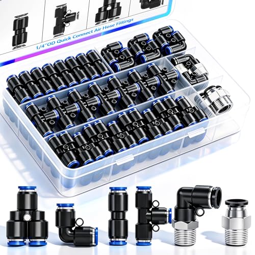 mxuteuk 1/4" OD Push to Connect Fittings,1/4" OD Air Line Fittings,Quick Connect Air Hose Fittings for 1/4" Tube (34PCS) - style: 1/4"OD Kits-B