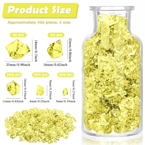 700 Pcs Fake Ice Gems 5 Sizes Acrylic Diamonds Yellow Aquarium Rocks for DIY Craft Photography Props Window Display Home Candlestick Fish Tank Decor Vase Fillers for Wedding Centerpieces - color: Yellow