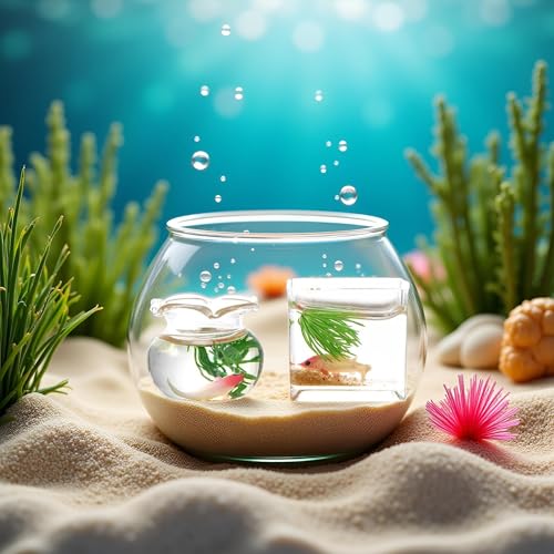 2Pcs Miniature Fish Bowl,1: 12 Miniature Glass Goldfish Tank Desktop Dollhouse Ornaments for Garden Scene Decor Mini Dollhouse Accessories