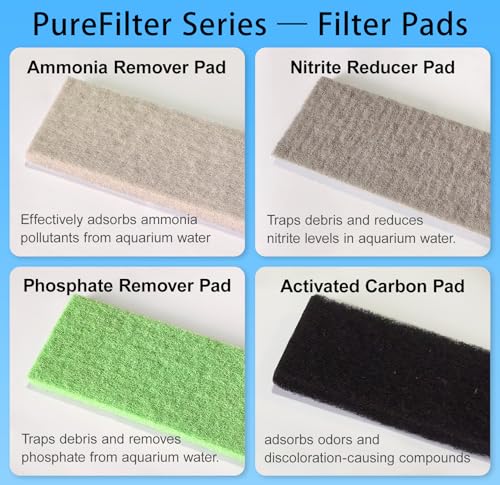 4-in-1 Aquarium Filter Pad Set, Activated Carbon + Ammonia Remover + Nitrite Reducer + Phosphate Remover Sponge, Cut-to-Fit Multi-Function Filter Media Combo for Freshwater Saltwater Fish Tank & Pond - size: 4-Pack Filter