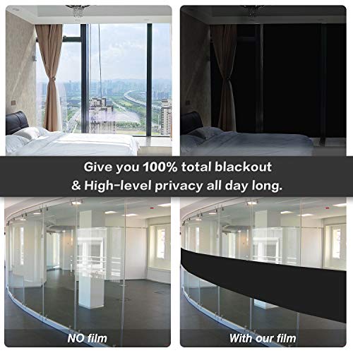 Total Blackout Window Film 100% Light Blocking Non Adhesive No Residue Removable Opaque Static Cling Privacy Glass Tint for Home Bedroom Darkening Heat Control (17.5 in x 6.56 Ft)