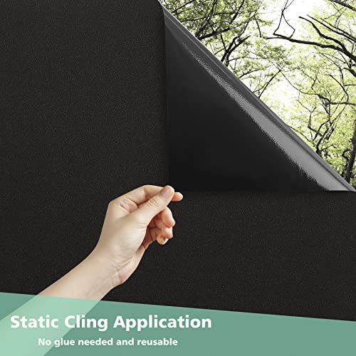 Volcanics Blackout Window Film with Installation Tools, Privacy Frosted Sun Blocking Black Window Cover Room Darkening Window Tint for Home Static Cling 100% Light Blocking 17.5 x 78.7 Inches - color: Frosted Black, size: 17.5" X 78.7"