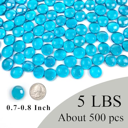 FANTIAN 5Lb Blue Flat Glass Marbles for Vase Fillers, 500 PCS Glass Pebbles, Decorative Glass Rocks for Vase Fish Tank Candle Fountains Crafts Centerpieces Firepit and Home Decor - color: Light Blue, size: 5 Pounds
