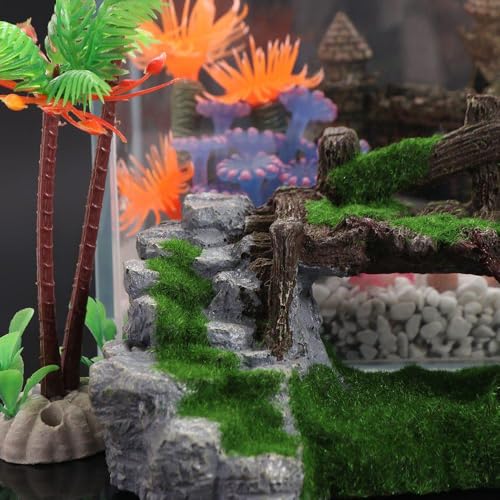 Kopida Fish Tank Ornaments 1PC Aquarium Artificial Resin Rockery Creative Moss Rockery Shape Fish Tank Decoration Landscaping Home Fish Tank Table Bridge Ornament