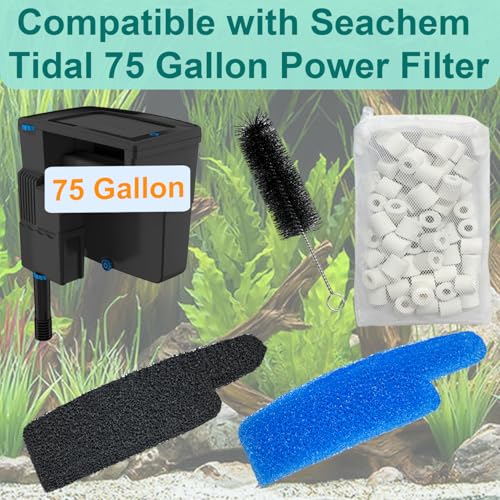 17-Set Filter Media Kit Replacement for Seachem Tidal 75 Gallon (300 Liters) Large Aquarium Fish Tank Filter, Comprising: Ceramic Rings, Blue Foam Filters, Carbon Sponge Filters, 1 Brush and Mesh Bags - size: Seachem Tidal 75 Series