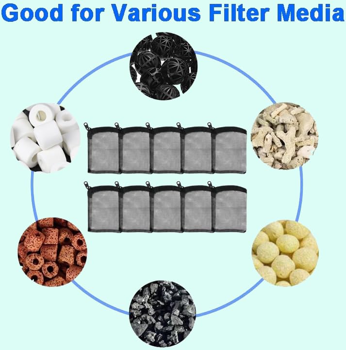 AQUANEAT 10pcs Aquarium Filter Media Bags, Fish Tank Coarse Mesh Bags with Plastic Zipper for Activated Carbon (3" x 4") - size: 3" x 4"