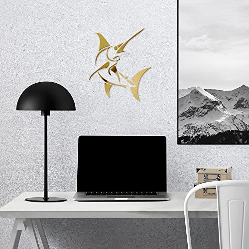 Decal Stickers of Stylized Marlin Fish (Metallic Gold) (Set of 2) Luxury Weatherproof Vinyl Decal Stickers for Laptop Desktop Smartphone Car Dirt Bike Wall Room Mason Jar - BICVER1512502GOW19Y24 - color: Metallic Gold, size: 4.8'' x 5.6''
