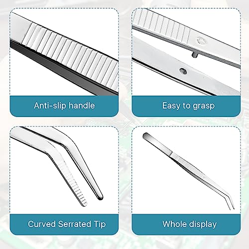 35 Pcs Carbon Steel Tweezers with Curved Serrated Tip, Multipurpose Craft Tweezers Non-Slip Forceps for Sewing Repairing