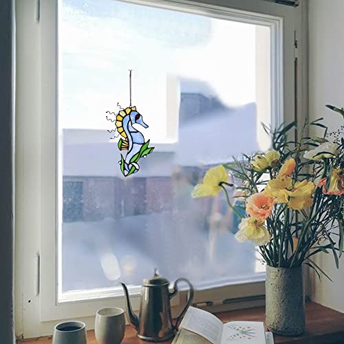 Seahorse Decor Stained Glass Window Hanging,Sea Animals Ornaments Suncatcher,Marine Life Wall Decor Sculpture Hanging Ocean Decorations for Living Room,Bedroom,Kitchen,Dining Room - color: O