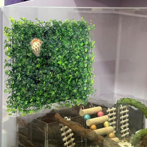 FMOACEN Hermit Crab Climbing Toys, Plastic Simulation Grass Aquarium Tank Decoration with 4 Suction Cups, Green Plants Supplies Fake Turf, Accessories for Reptile 10 x 10 Inch - color: 1 Pack