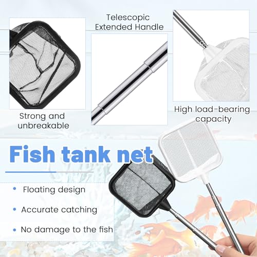2 Pcs Fish Net for Fish Tank Long Handle, Fish Net Aquarium Small, Shrimp Net, Fine Mesh Aquarium Net Skimmer, Fish Tank Fishing Net, Fish Tank Nets Fine Mesh Tank for Aquarium Accessories
