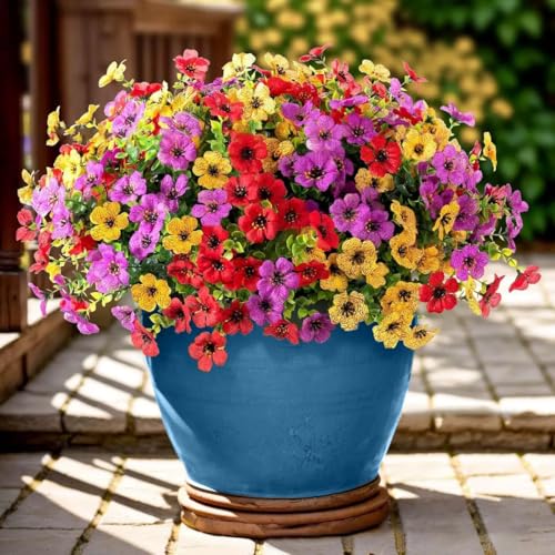 Artificial Flowers Fake Plants for Outdoors Spring Decoration, 13Bundles Silk Realistic UV Resistant Faux Flowers for Outside Planter Porch Yard Patio Garden Home Indoor, Mix - color: Mixed2, size: Artificial Flowers(13 Pcs)