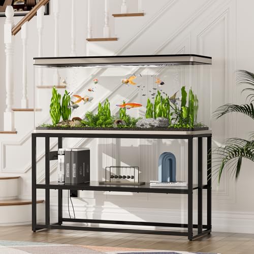 Urban Deco 55-75 Gallon Fish Tank Stand with Power Outlets, 900LBS Capacity Aquarium Stand, Metal Fish Tank Stand Dual-Layer Design Terrarium Stand, Black - color: Black with Outlet, size: 55-75 Gallon