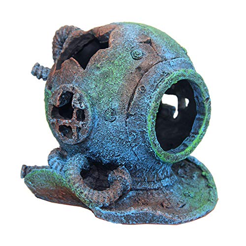 SLOCME Aquarium Sunken Submarine Helmet Decorations - Realistic Vintage Noah's Ark Shipwreck Fish Tank Decorations, Durable Resin Fish Tank Ship Accessories