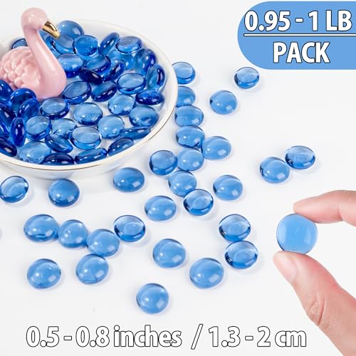 Pale Blue Glass Marbles, 0.97LB Transparent Flat Glass Beads for Vases, Light Blue Mosaic Gem Pebbles for Aquarium Decor, Floral Arrangements, Mancala Stones, Vase Filler and Crafts, Approx. 80-100PCS - color: Pale Blue