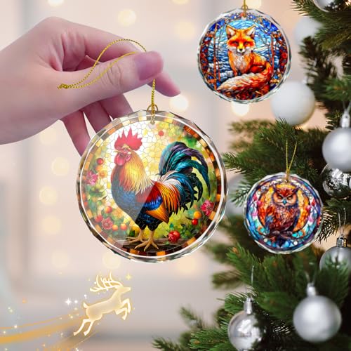 Chicken Stained Glass Ornament, Christmas Tree Decorations, Holiday Present Ideas, Gift Exchange - color: Rooster