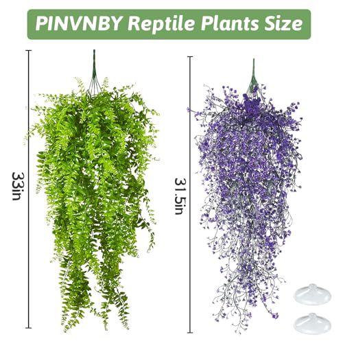 2 Pack Reptile Plants Terrarium Hanging Fake Vines with Suction Cup Artificial Leaves for Bearded Dragons Lizards Geckos Snake Hermit Crab (Purple and Green) - color: 2 Pcs ( Green and Purple )
