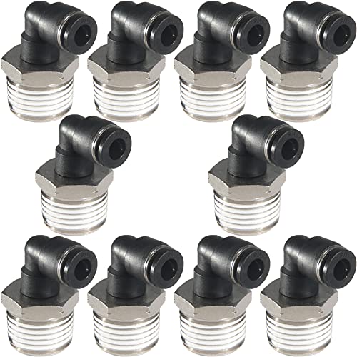 1/4 Air hose fittings, Air fittings Male Elbow 1/4 Inch Tube OD x 1/2 NPT Thread Push to Connect Fitting, PL-1/4-N4 (Pack of 10) (1/4-1/2) - size: OD 1/4 - NPT 1/2