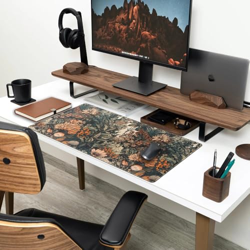 Boho Aesthetic Desk Mat Wildflowers Large Mouse Pad Gaming Pad, XXL Keyboard Mat Full Desktop Women Office Desk Accessories with Stitched Edges Anti-Slip Funny Deskpad, 31.5 X 15.8 in - color: Aesthetic Dark Plants
